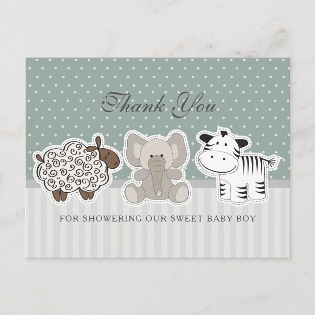 Baby Animals Green Baby Shower Thank You Postcard (Front)
