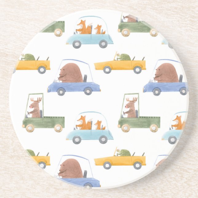 Baby animals: hand-drawn watercolor pattern. coaster (Front)