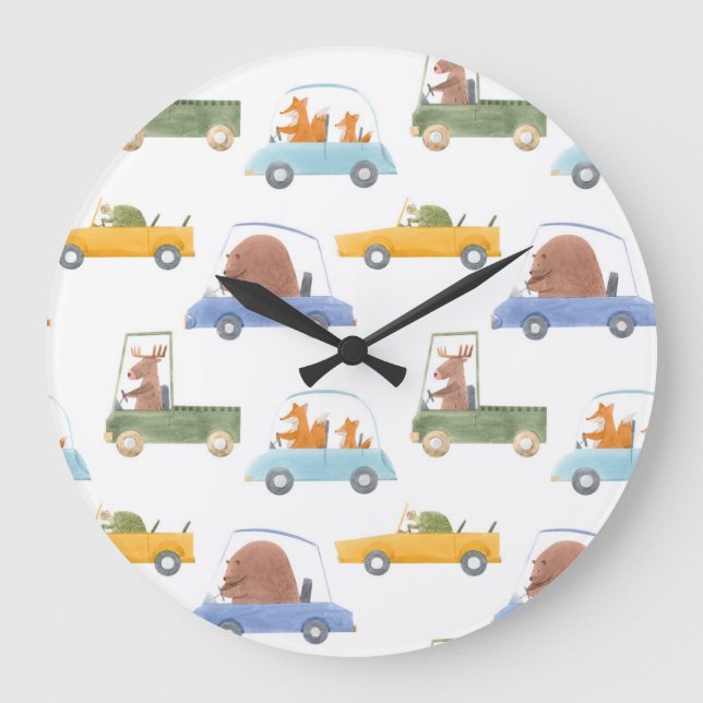 Baby animals: hand-drawn watercolor pattern. large clock (Front)