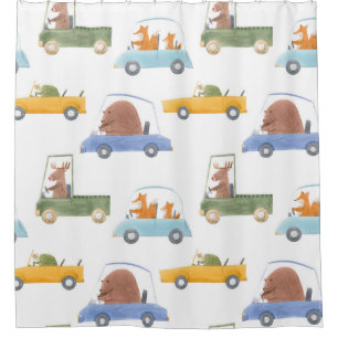 Baby animals: hand-drawn watercolor pattern. shower curtain