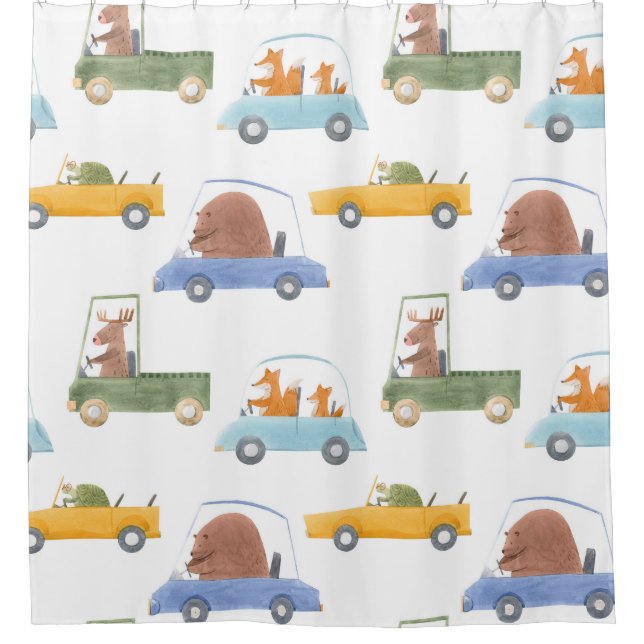 Baby animals: hand-drawn watercolor pattern. shower curtain (Front)