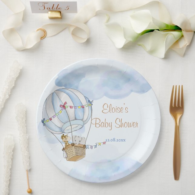 Baby Animals Hot Air Balloon Baby Shower Paper Plate (Wedding)