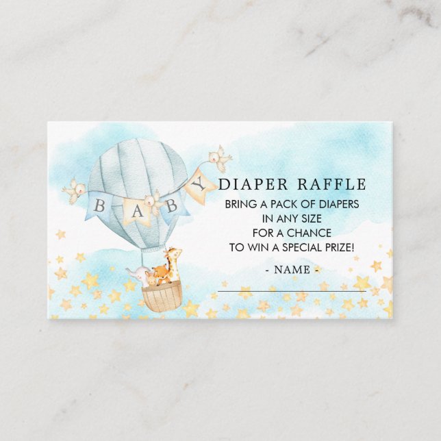 Baby Animals Hot Air Balloon Diaper Raffle Ticket Enclosure Card (Front)