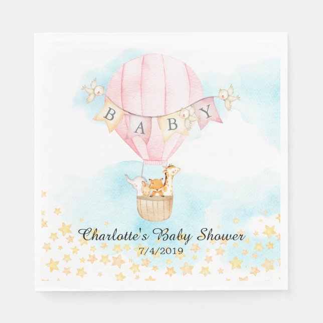 Baby Animals Hot Air Balloon Shower Paper Napkins (Front)