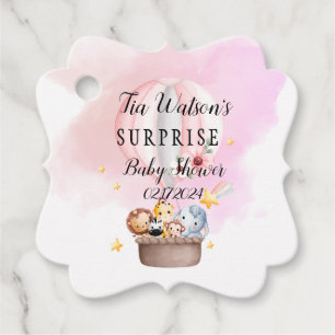 Baby Animals In a Pink Hot Air Balloon Favour Tags