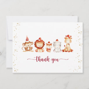 Baby Animals in Red Party Hats Thank You Card