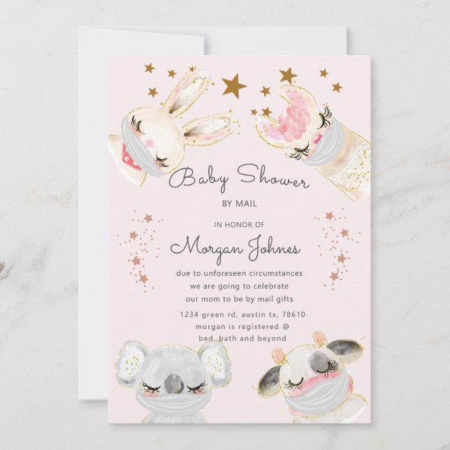 baby animals mask Baby Shower by mail invitation (Front)