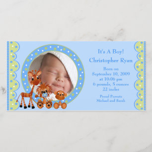 Baby Animals PHOTO Boy Birth Announcement