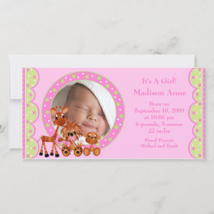 Baby Animals PHOTO Girl Birth Announcement