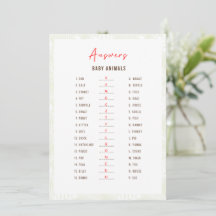 Baby Animals Safari Answer Card
