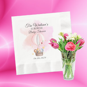 Baby Animals Safari In Pink Hot Air Balloon Napkin