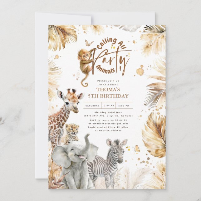 Baby Animals Wild Jungle Safari Cute Fun Birthday Invitation (Front)