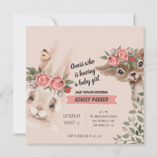 Baby Animals With Flowers Invitation (Front)