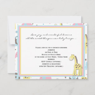 Baby Animals Yellow Giraffe Shower Invitation