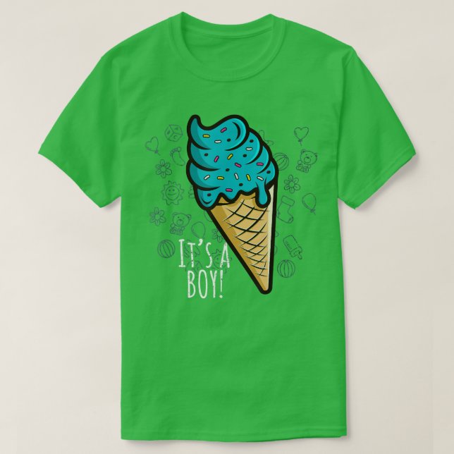 Baby Announcement Boy Ice Cream Pregnancy Gender R T-Shirt (Design Front)