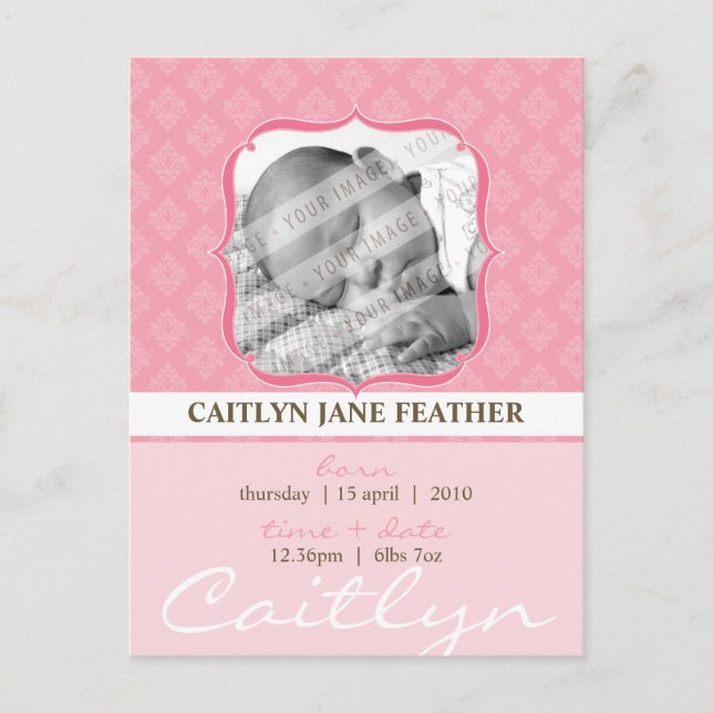 BABY ANNOUNCEMENT ::  elegantly framed 6 Postcard (Front)