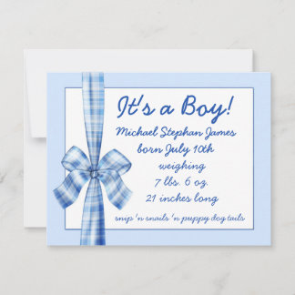 Baby Announcement for boy photo retro blue bow