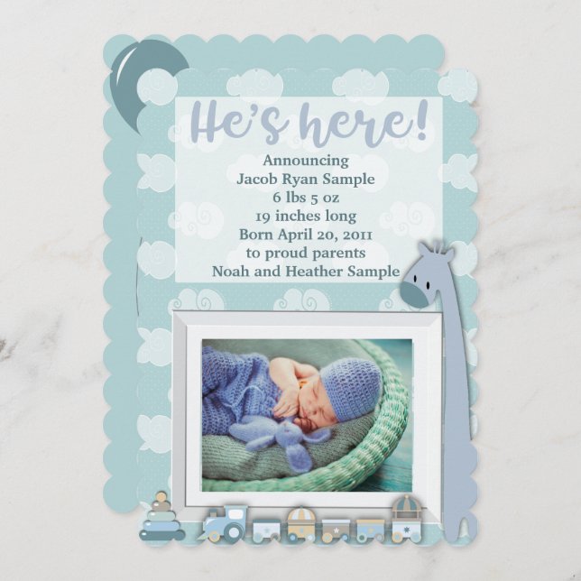 Baby Announcement, He's Here Invitation (Front/Back)