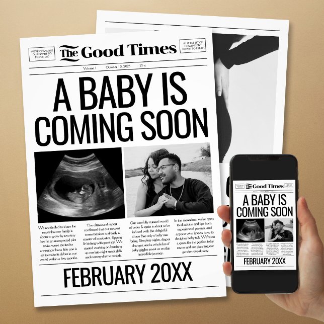 Baby Announcement Newspaper Pregnancy Reveal Card (Pregnancy Announcement Newspaper Card)