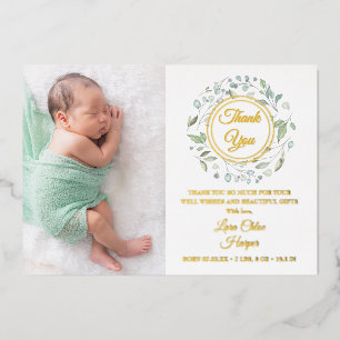 Baby Announcement Photo Gold Foil Thank You 