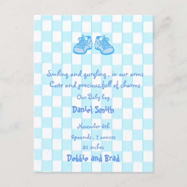 baby announcement postcard - blue (Front)