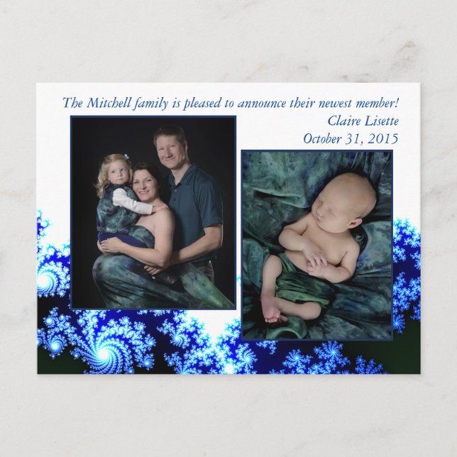 Baby Announcement Postcard - Precious Peacock (Front)