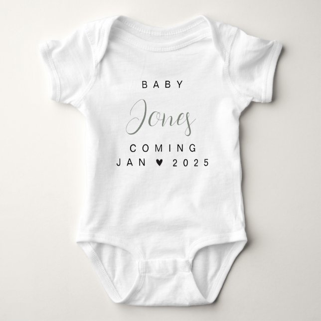 Baby Announcement Reveal Name Surname Family 2025 Baby Bodysuit (Front)
