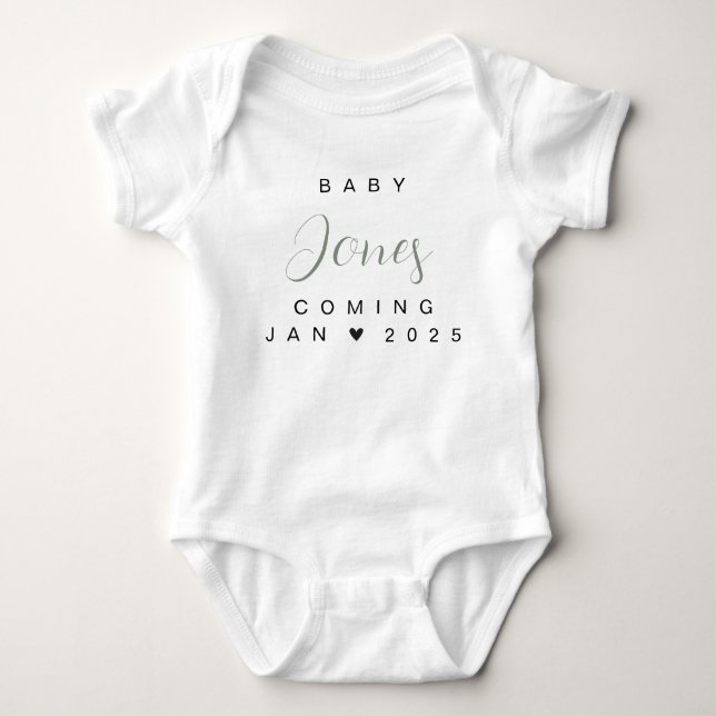 Baby Announcement Reveal Name Surname Family 2025 Bodysuit (Front)