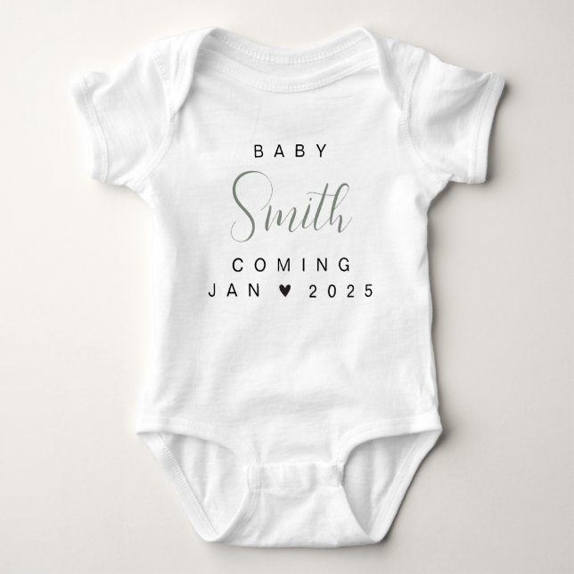 Baby Announcement Reveal Name Surname Family Baby Bodysuit (Front)