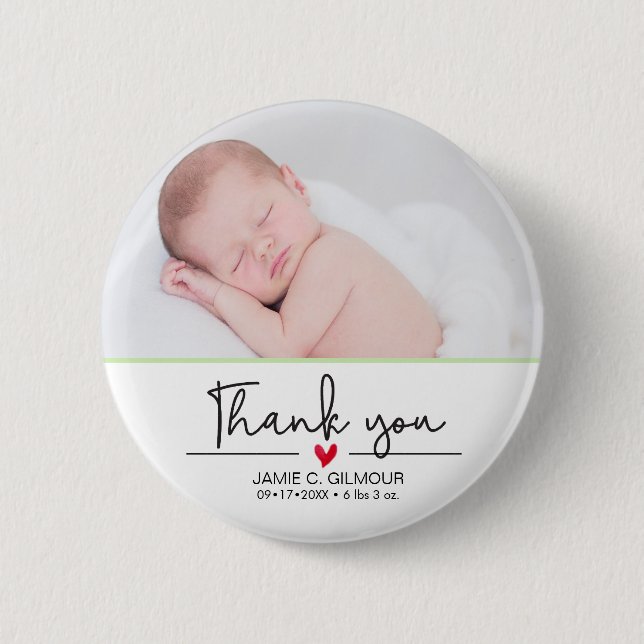 Baby Announcement, Thank you, Script 6 Cm Round Badge (Front)