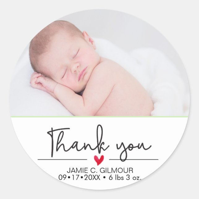 Baby Announcement, Thank you, Script Classic Round Sticker (Front)