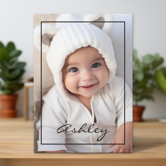 Baby Announcement with black border (Unique Photo Card)