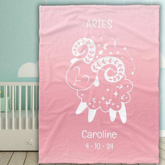 Baby Aries Zodiac Star Name Birthdate Pink  Fleece Blanket (Creator Uploaded)