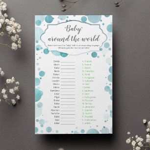 "Baby around the world" Blue Baby Boy Shower Game