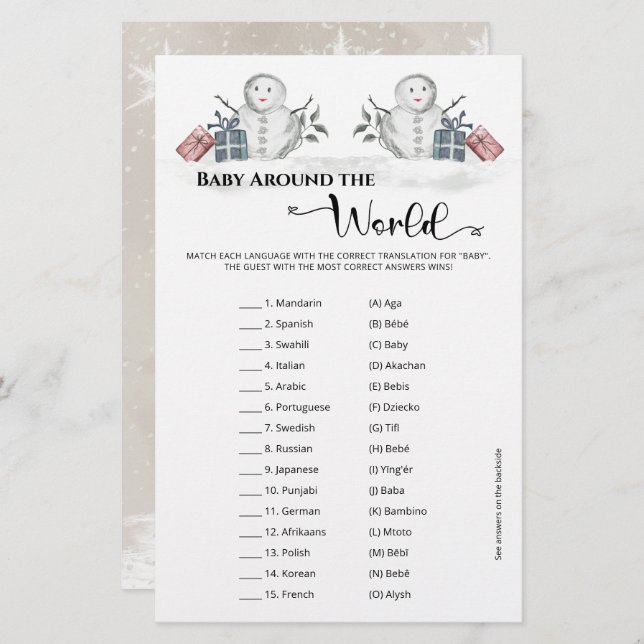 Baby Around the World Snowman Baby Shower (Front/Back)