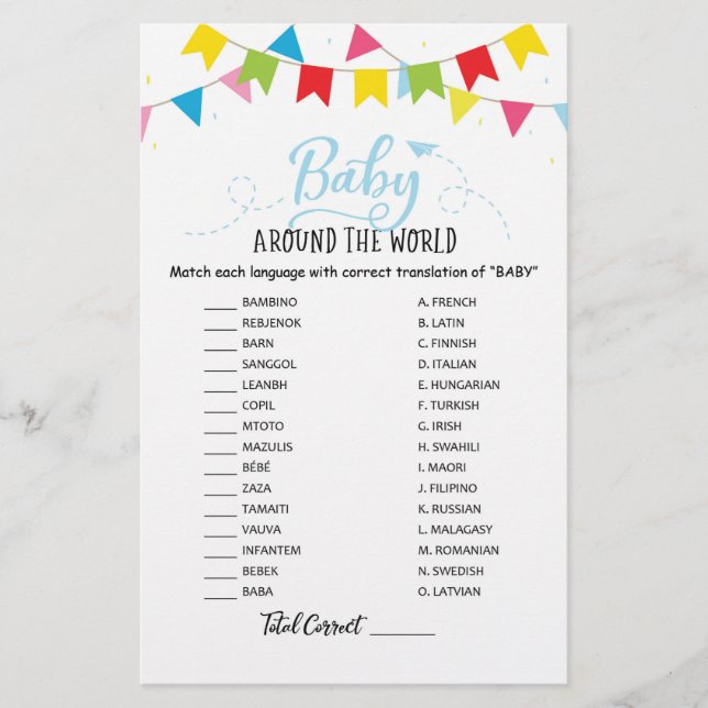 Baby Around the World with Answers Baby Shower (Front)