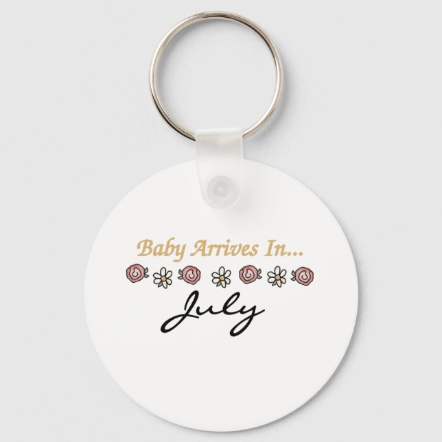 Baby Arrives in July Key Ring (Front)