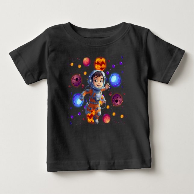 Baby Astronaut Exploring Colourful Planet Galaxy T-Shirt (Front)