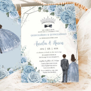 Baby Baby Blue Floral Twins Boy Girl Quinceañera Invitation