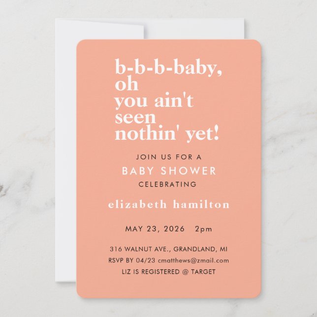 Baby Baby Bold Text Baby Shower Invitation (Front)