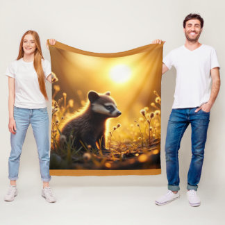 baby badger at sunset fleece blanket