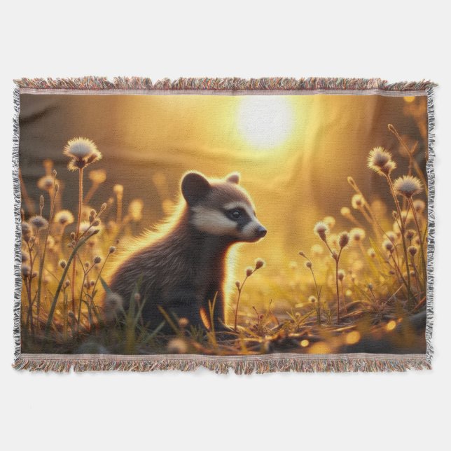 baby badger at sunset throw blanket (Front)