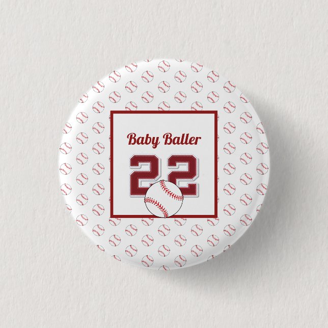Baby baller red and white 3 cm round badge (Front)