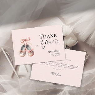 Baby Ballerina Shoes Pink Bow Gold Girl Shower Thank You Card