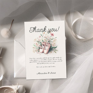 Baby Ballerina Shoes Wildflower Ribbon Girl Shower Thank You Card