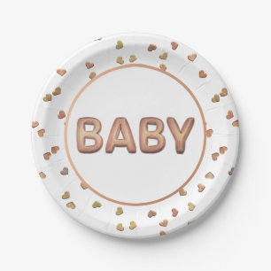 Baby Balloon Elegant Rose Gold Baby Shower Paper Plate