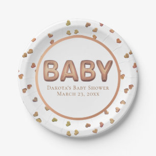 Baby Balloon Elegant Rose Gold Baby Shower Paper Plate