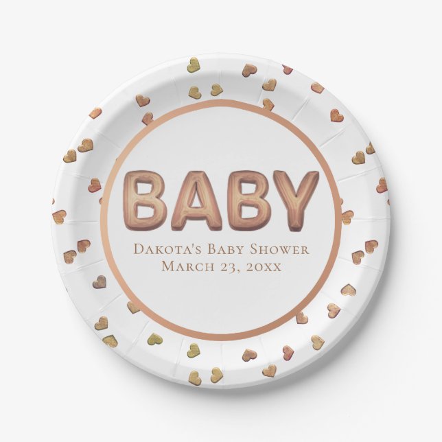 Baby Balloon | Elegant Rose Gold Baby Shower Paper Plate (Front)
