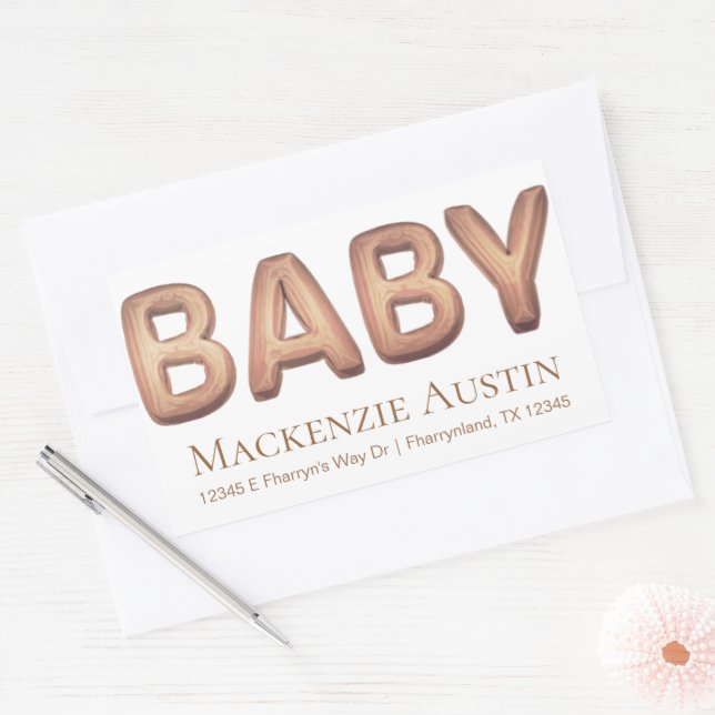 Baby Balloon | Elegant Rose Gold Baby Shower Rectangular Sticker (Envelope)