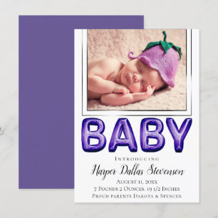 Baby Balloon   Royal Violet Purple Baby Shower Announcement